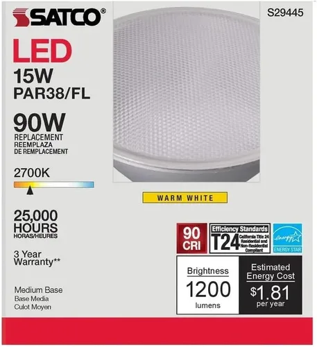 Vista 7 de Satco S29445-Bombilla LED PAR38 de 15 vatios; 2700 K (6 bombillas LED)