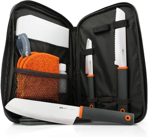 Vista 4 de GSI Outdoors Santoku - Juego de cuchillos de chef compacto de 6 piezas con tabla de cortar, fundas, botella de jabón y estuche de viaje