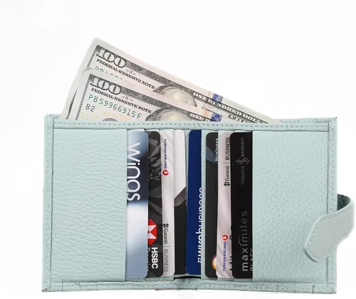 Vista 65 de Grande -3803 Cartera unisex, Azul (Iced Blue), Cartera delgada de cuero con cierre a presión pequeño