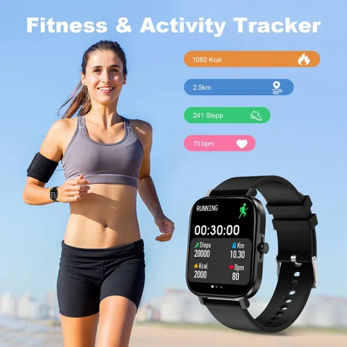 Vista 2 de Choiknbo Reloj inteligente con rastreador de fitness para teléfonos Android/iOS, pantalla táctil completa de 1.69 pulgadas con monitor de frecuencia