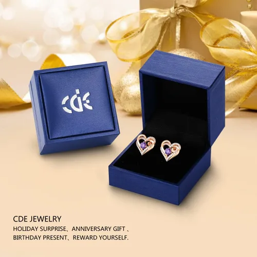 Vista 6 de Aretes CDE Forever Love Heart de plata de ley 925 chapados en oro rosa con piedra de nacimiento de diciembre circonita cúbica de calidad 5 A regalo