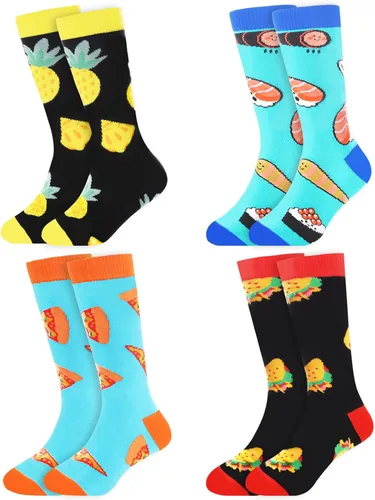 Vista 6 de ALANGDUO Calcetines altos novedosos para niños y niñas, paquete de 4 divertidos calcetines de algodón locos para niños, calcetines casuales