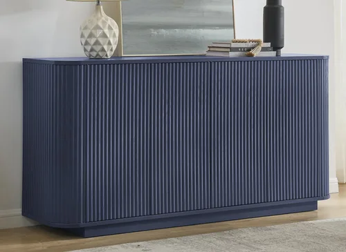 Vista 10 de LKTART Aparador de 64 pulgadas con almacenamiento, armario de almacenamiento de madera acanalada, aparador Credenza con estantes ajustables, resorte