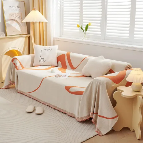 Vista 8 de VClife Funda para Sofá Lavable de Felpa Funda de Sofá Slipcover con Borlas 71''x150''- Funda de Sofá Moderna Minimalista de Jacquard a Rayas Blanco