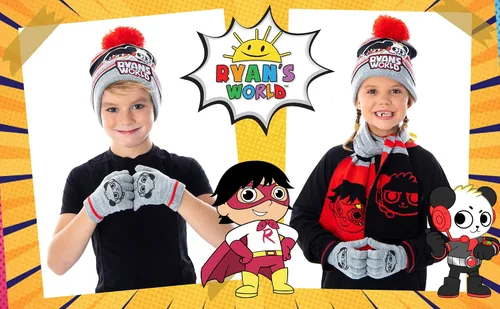 Vista 7 de RYAN'S WORLD Ryan and Combo Panda Guantes Bufanda Y Pom Beanie 3 Piezas Conjunto, Ryan y Combo Panda