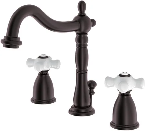Vista 4 de Kingston Brass KB1978PX Heritage - Grifo de lavabo con mango cruzado de porcelana, níquel cepillado, centro ajustable de 8 pulgadas