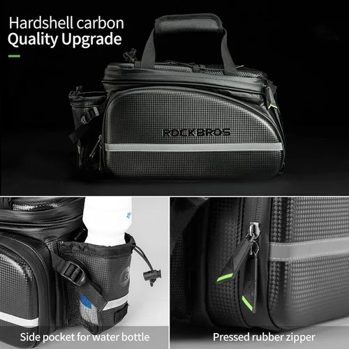 Vista 7 de ROCKBROS - Bolsa de maletero para bicicleta, impermeable, de cuero de carbono, para el asiento trasero, alforja, bolso de mano