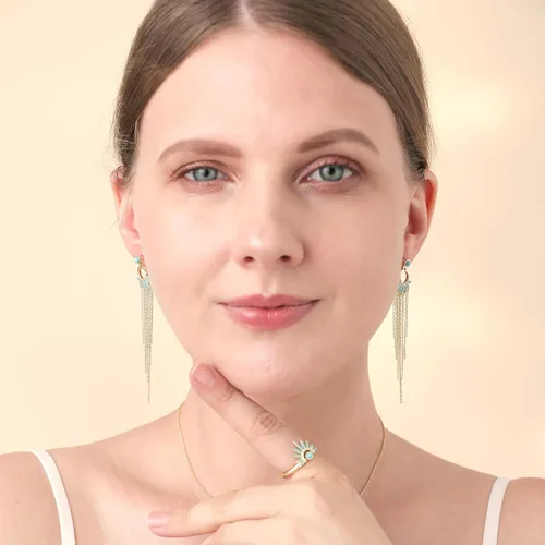 Vista 3 de TEBIHOYO Aretes tipo dormilona de plata de ley 925 chapados en oro de 14 quilates para mujeres y niñas, hipoalergénicos, sin níquel, cadena bohemia