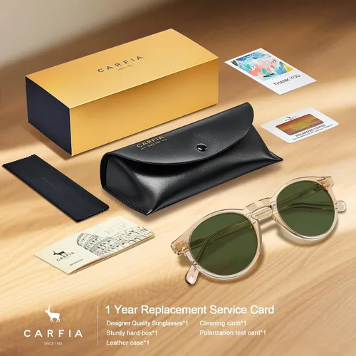 Vista 7 de CARFIA Gafas de sol redondas de acetato para hombre, polarizadas, protección UV, gafas de sol clásicas retro CA5289L