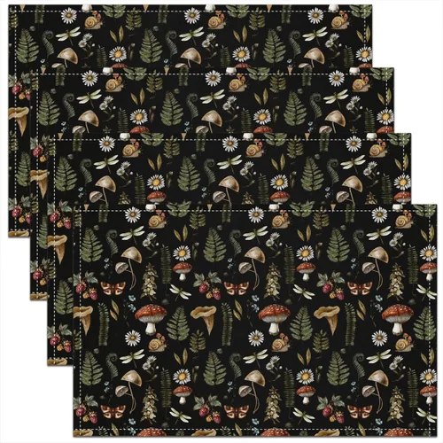 Vista 20 de Juego de 4 manteles individuales con diseño de hongos salvajes, acuarela, plantas naturales, decoración de plantas, para niños, adolescentes