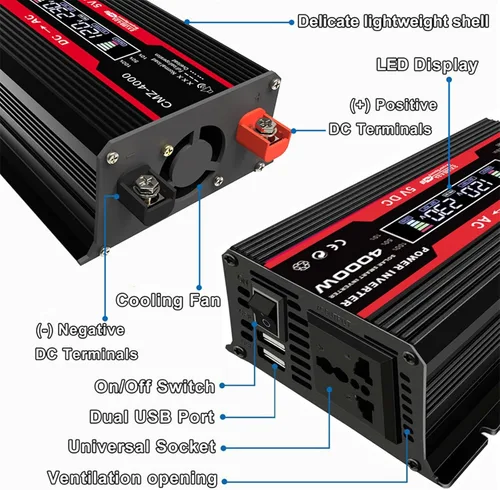 Vista 4 de Sistema de energía solar completo de 4000 W, 12 V a 110 V/220 V, sistema solar, inversor combinado, kit de panel solar, sistema de red doméstica Rojo