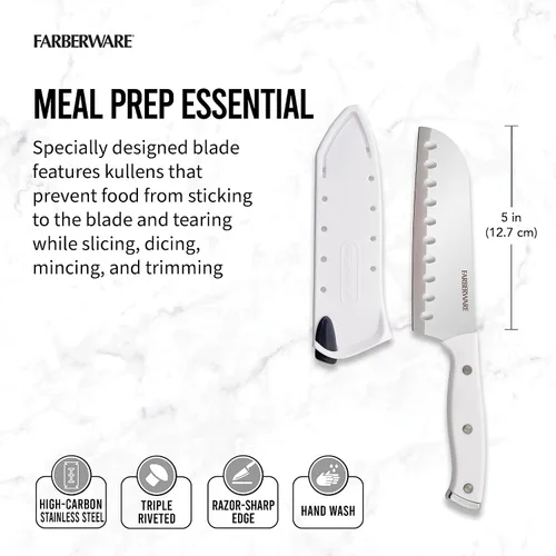 Vista 2 de Farberware Edgekeeper Cuchillo Santoku con triple remache con cubierta de hoja autoafilable, cuchillo de cocina de acero inoxidable de alto carbono