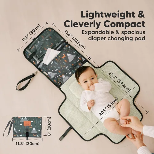 Vista 3 de KeaBabies Cambiador portátil de pañales - Gran cambiador de bebé impermeable, compacto para viajes, bolsillos funcionales para accesorios esenciales