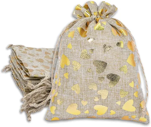 Vista 7 de 48 paquetes de 3x4 bolsas de regalo reutilizables de yute y arpillera con cordones (Feliz Navidad, X-Pequeño) - para regalos, favores de fiesta