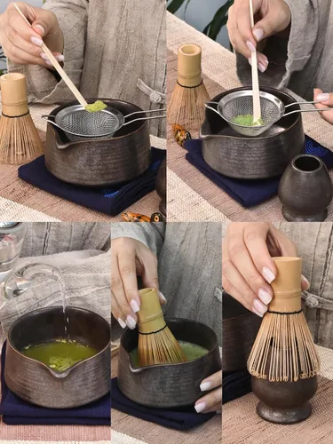 Vista 6 de Artcome Juego de herramientas Matcha: kit completo con cuenco de matcha con boquilla, batidor de bambú, cuchara de té, soporte para batidoras