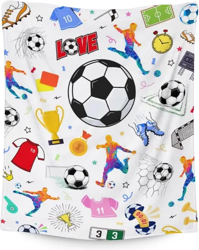 Vista 21 de Manta de fútbol para niños y niñas, tamaño regazo de 30 x 40 pulgadas, manta suave y acogedora, regalo para equipo de fútbol, manta deportiva azul