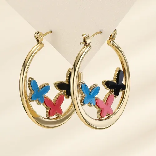 Vista 2 de Aretes de aro, aretes de acero inoxidable chapados en oro personalizado, Acero inoxidable, Sin gemas.