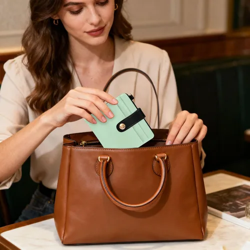 Vista 6 de Burbuja Mint Green Womens Wallet Slim PU Leather Wallet with RFID Blocking, Bifold Zipper Coin ID Window Holder for Ladies