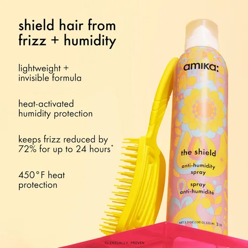 Vista 2 de amika the shield anti-humidity spray lightweight, invisible heat protection spray, contains UV filters, for smooth, frizz free hair