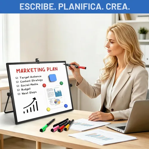Vista 6 de Pizarra blanca de borrado en seco con soporte, pizarra magnética de doble Negro