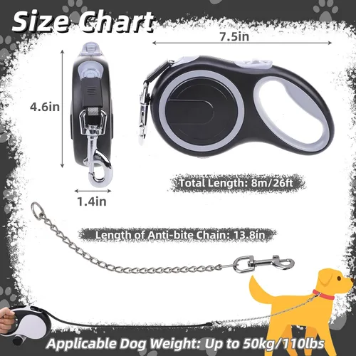 Vista 2 de PUPTECK Correa retráctil para perros con cable a prueba de mordidas para perros pequeños, medianos y grandes, correa resistente para entrenamiento