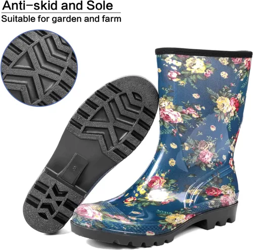 Vista 49 de DKSUKO Waterproof Womens Rain Boots insulated,Lightweight Rubber fashion Boots in Gardening,Warm and Comfortable Wide Calf Rain Boots with Glossy in