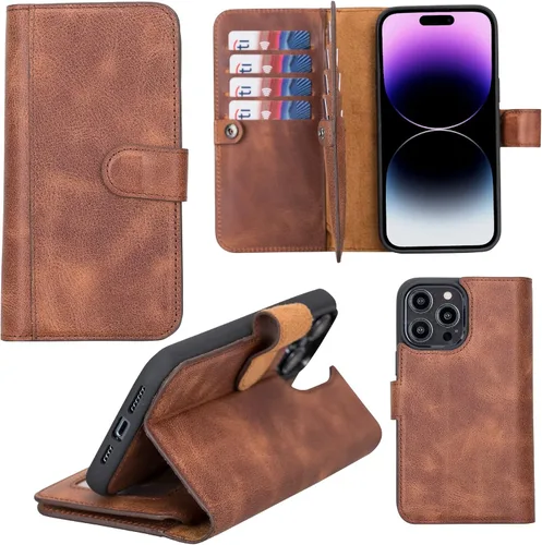 Vista 38 de HARDISTON Funda de piel auténtica de alta calidad hecha a mano para iPhone 7/8 / SE doble folio tarjetero - Funda magnética desmontable - Soporte