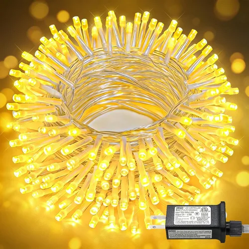Vista 28 de Tira de 200 luces LED de 66 pies para exteriores, luces de Navidad conectables para interiores, cable transparente, impermeable, 8 modos de luces