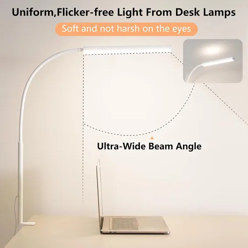 Vista 6 de Lámpara de escritorio LED FAPEMIH para oficina y hogar, luz de escritorio ajustable y flexible para el cuidado de los ojos con 5 modos y 10 ajustes
