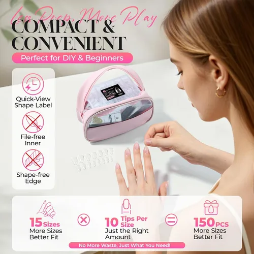 Vista 5 de Luckyfairy Puntas de uñas de gel cortas de almendra extra suave, 150