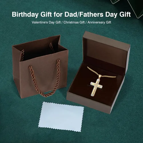 Vista 5 de PAITAIN Regalos para el día del padre para hombres, collar de cruz para padre, papá, marido, novio de esposa, hija, novia, hijo, regalos