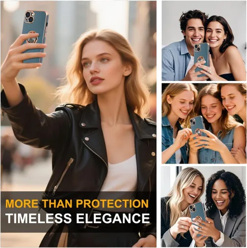 Vista 4 de Funda diseñada para iPhone 13, soporte de anillo giratorio de 360° integrado, soporte magnético, silicona suave, cubierta protectora ultra delgada