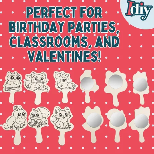 Vista 3 de Idiy Paint Your Own Forest Animals - Kit de espejo de 12 unidades con pintura y pincel No prep needed • 6 forest animal mirrors • Individually