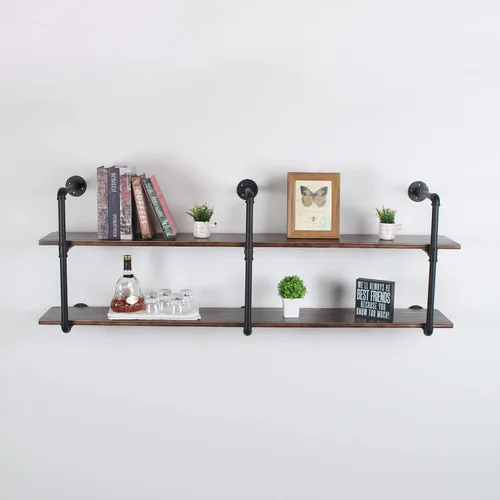 Vista 7 de MBQQ Estante industrial de tubo retro de 24 pulgadas de 2 niveles montado en la pared, estantes flotantes rústicos, estantes de bar de cocina