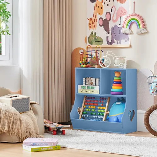 Vista 2 de Lerliuo Estantería y organizador de almacenamiento para bebés y niños pequeños, gabinete y librero para niños, estante de madera con 3