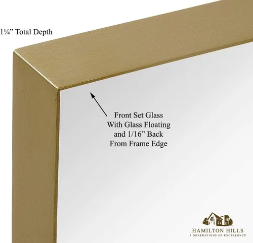 Vista 4 de Hamilton Hills Espejo de tocador con marco de metal cepillado dorado de 22 x 30 pulgadas para pared Espejo de pared rectangular cuadrado de vidrio