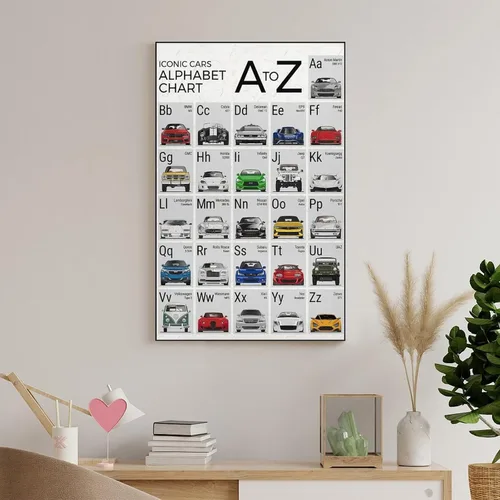 Vista 8 de CYPGTBCK Póster del alfabeto del coche ABC para niños, póster de aula, pintura decorativa, lienzo, arte de pared, póster de sala de estar