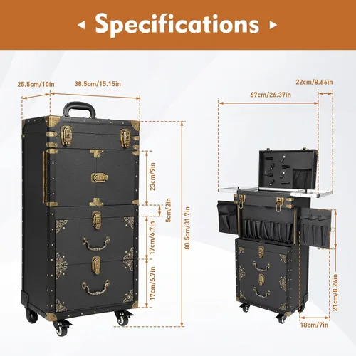 Vista 6 de Estuche de maquillaje rodante, carrito de salón de belleza con ruedas de doble bloqueo, carrito de almacenamiento con bolsa de tijera, organizador