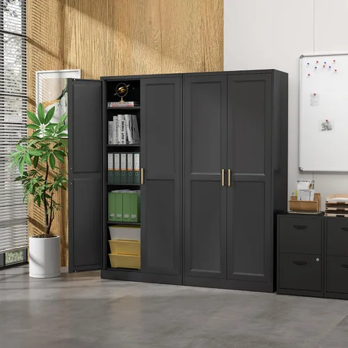 Vista 4 de SteeLoong - Armario de despensa de cocina, armario de almacenamiento de metal negro de 71" con puertas y 4 estantes ajustables, gabinete de cocina