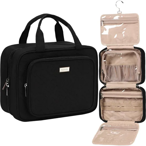 Vista 15 de NISHEL Neceser de viaje para mujer, organizador de artículos esenciales de maquillaje, estuche colgante para accesorios, cosméticos, Egeo-azul, M