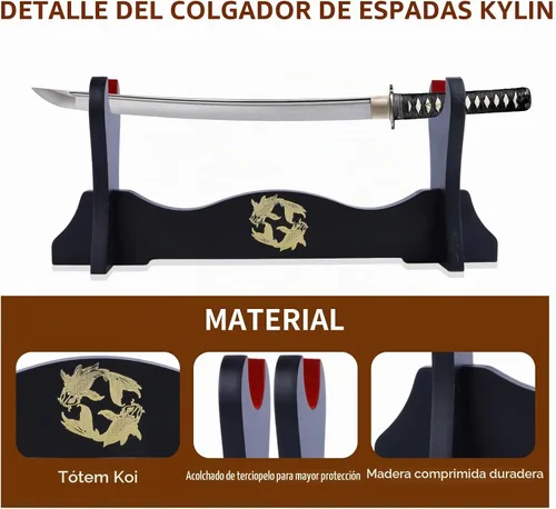 Vista 3 de Soporte de espada de terciopelo japonés acolchado Katana Stand Samurai Display Rack Soporte Todo Tanto Espada yin y Yang 1 Nivel