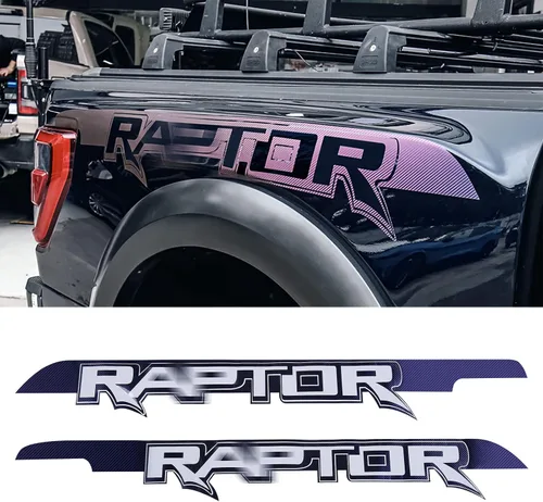 Vista 2 de JHO Kit de calcomanías de vinilo de grano de carbono morado para automóvil, calcomanías autoadhesivas para decorar Ford F-150 Raptor 2021 2022 2023