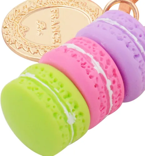 Vista 4 de ZOONAI - Llavero con forma de torta de macarón con forma de torta Eiffel con lazo, llavero para coche