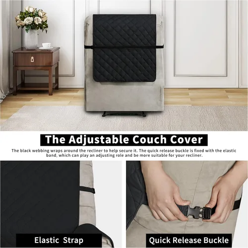 Vista 4 de ISSUNTEX Funda de sofá reclinable súper antideslizante para sala de estar, resistente al agua, acolchada, protectores de muebles para perros, Negro