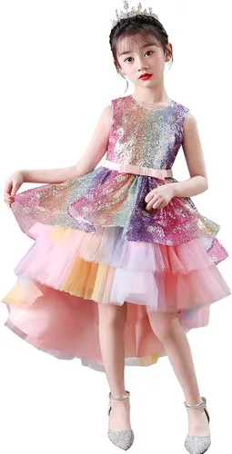 Vista 5 de Disfraz de princesa de lentejuelas de unicornio para niñas, disfraz de Halloween, fiesta de Navidad, boda, cumpleaños
