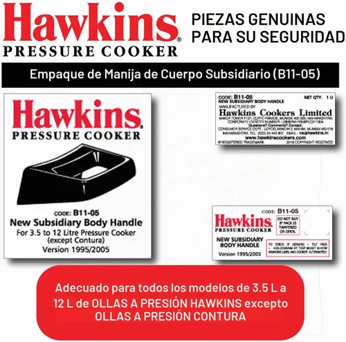 Vista 3 de Hawkins Manija subsidiaria de olla a presión (B11-05) 1 unidad-3,5 litros a 12 litros (excepto Contura)