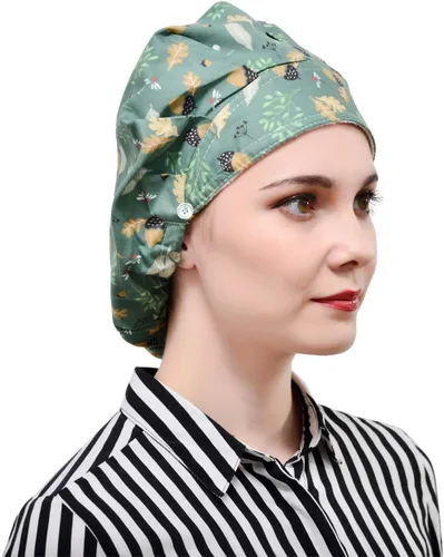Vista 2 de Juego de 3 gorros estilo bouffant de algodón, con banda para el sudor