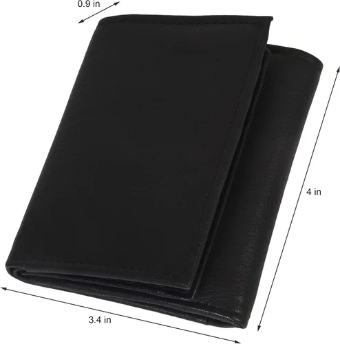 Vista 5 de Billetera de tres pliegues con solapa y bolsillo para monedas para niños, Negro, 3.3 4" x 3", Billetera plegable