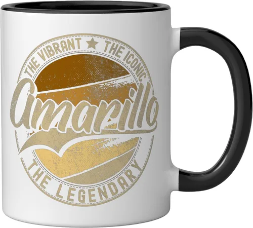 Vista 2 de Amarillo TX Texas Vintage Distressed Ceramic Mug, Black/White