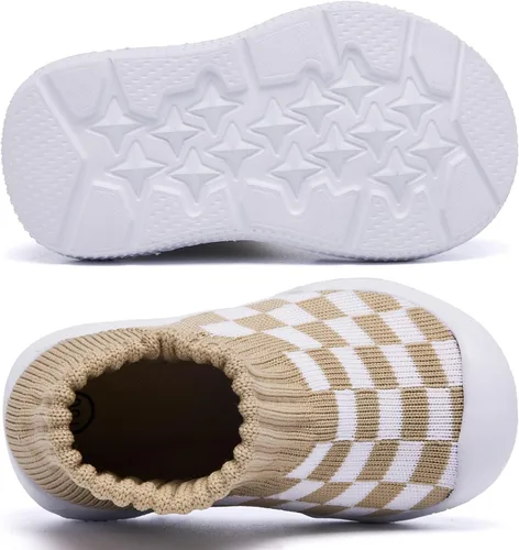 Vista 2 de MORENDL Zapatos de calcetín para caminar para bebé, 2 pies pequeños, pantuflas para niños pequeños, niñas y niños, suela suave, antideslizante